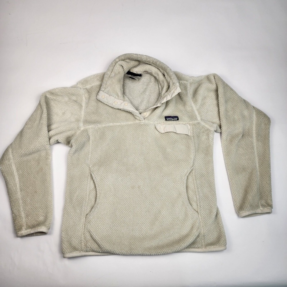 Patagonia Better Sweater‎ Pullover Sweater Womens M White Cream Snap Neck